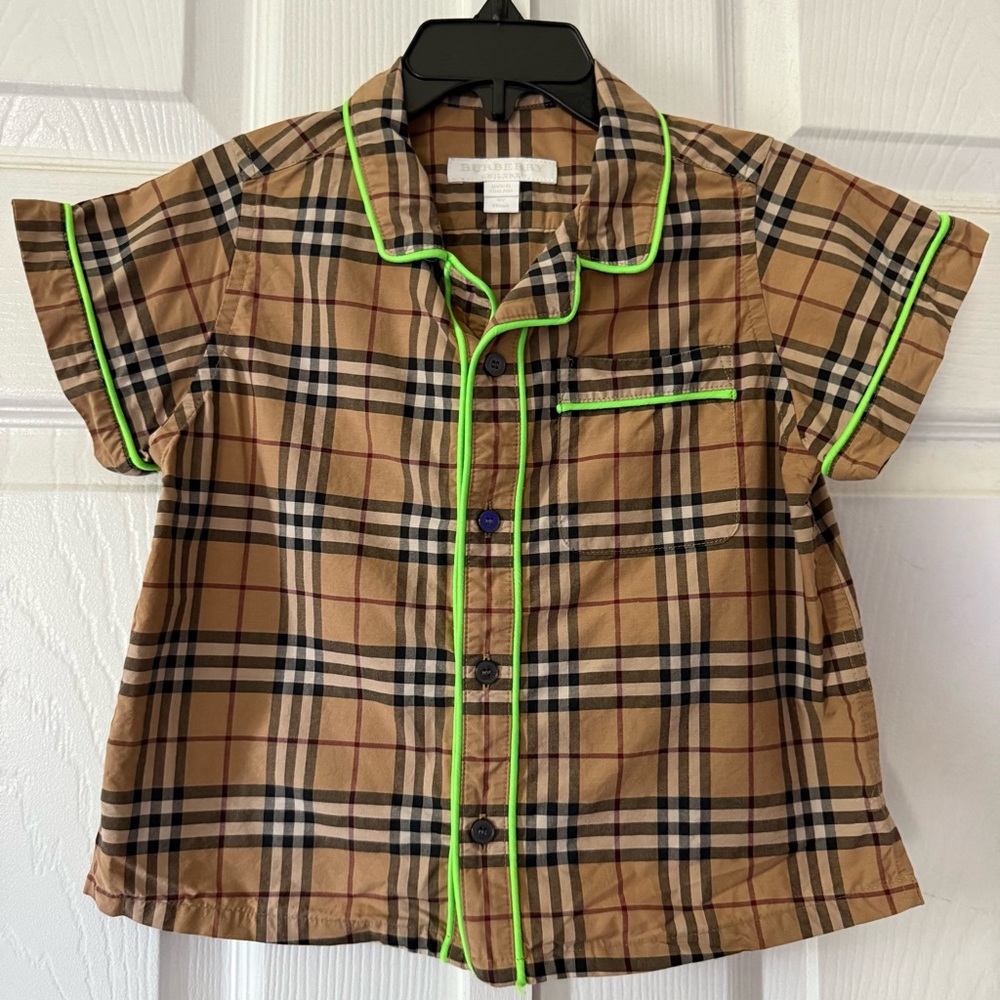 Burberry check short sleeve button down Auklet neon piping